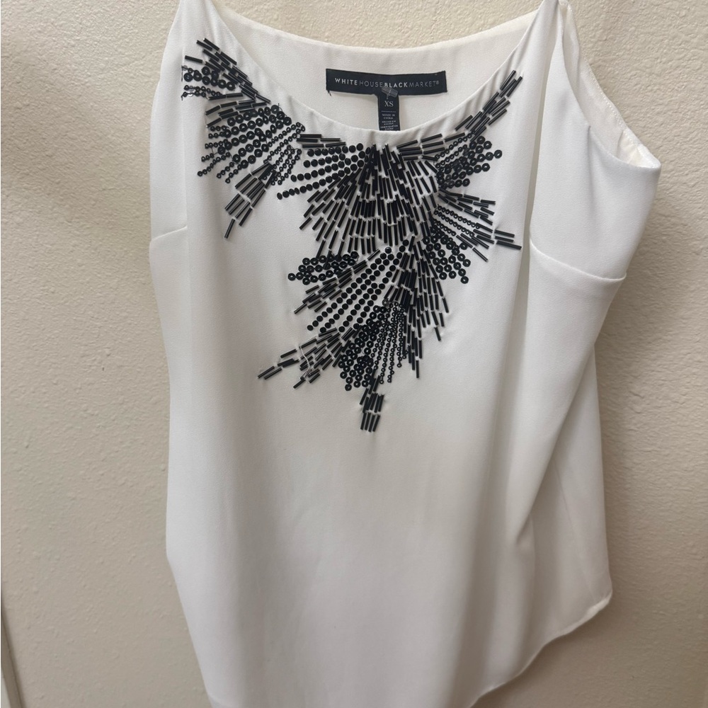 White House Black Market Asymmetrical Embellished Sleeveless Tank Top